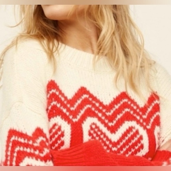 Philosophy Fair Isle Red, Cream, & Metallic Navy Heart Sweater with Wool, Medium - Picture 3 of 14